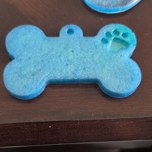Blue Dog Bone Tag with Paw Print